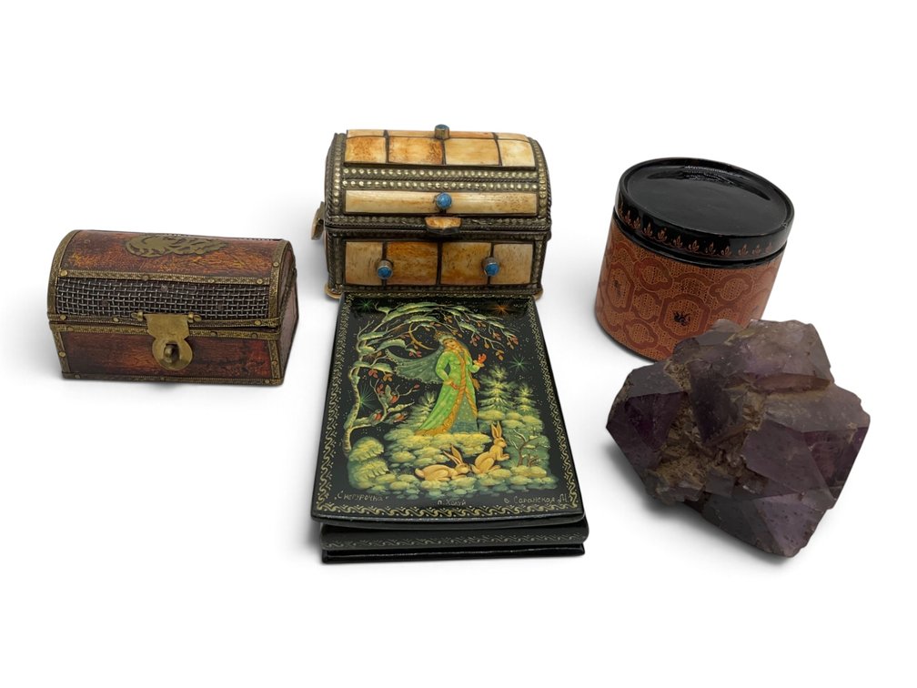 Decorative Trinket Boxes & Amethyst Specimen