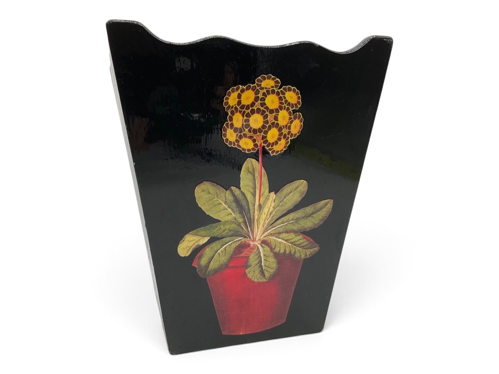 Lacquered Decoupage Waste Basket