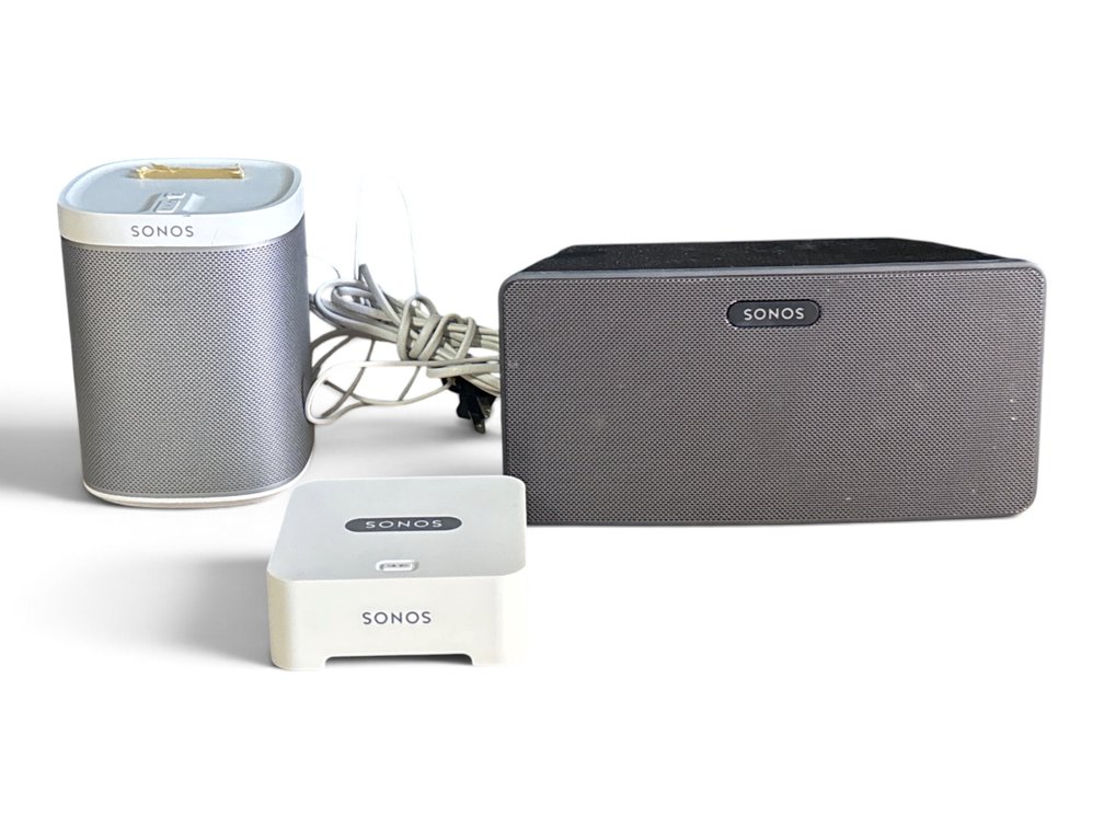 Three Sonos Speakers and Audio Equipment