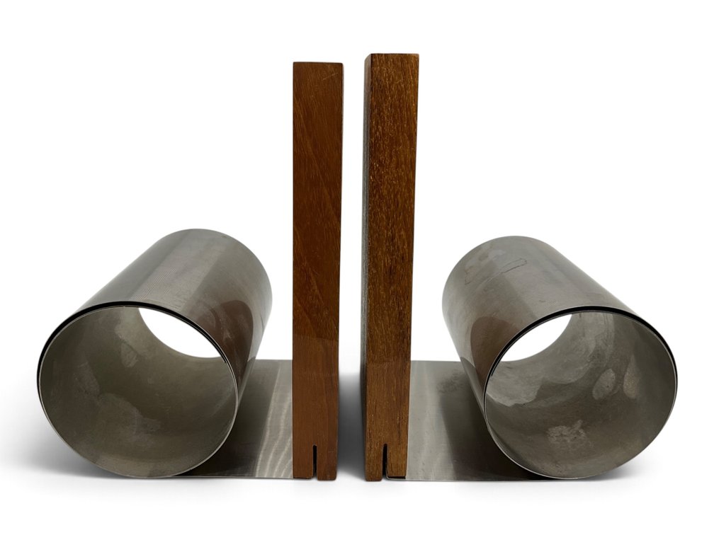 Mid Century Teak Wood and Steel Bookends