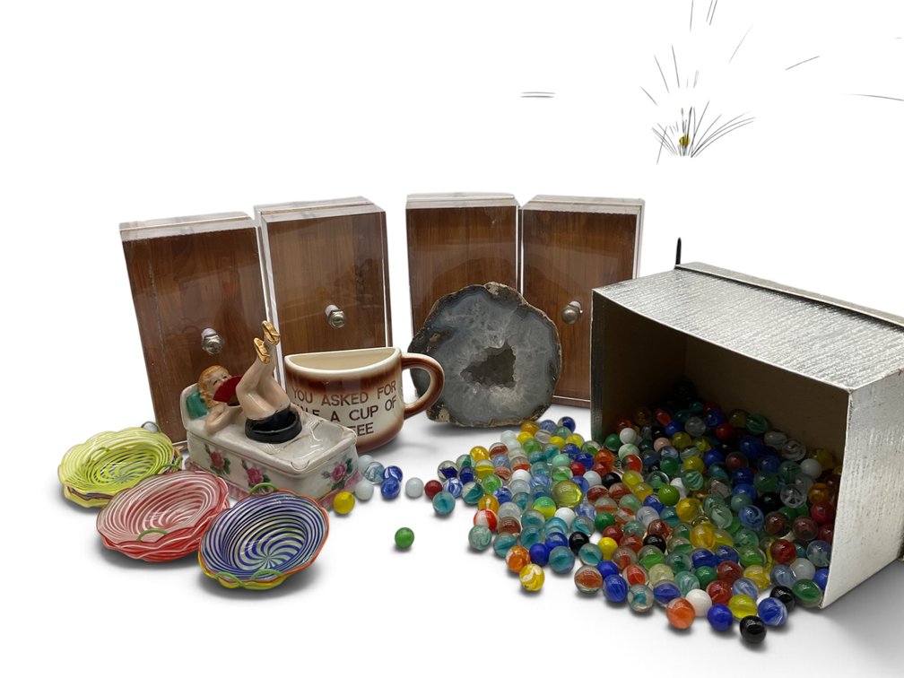 Astrolite Bookends, Geode, Naughty Ashtray, Etc.
