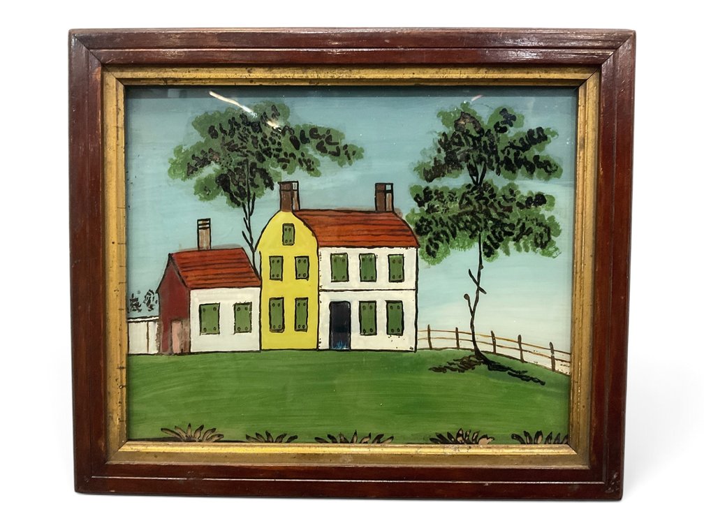 American Folk Art Reverse Glass Painting