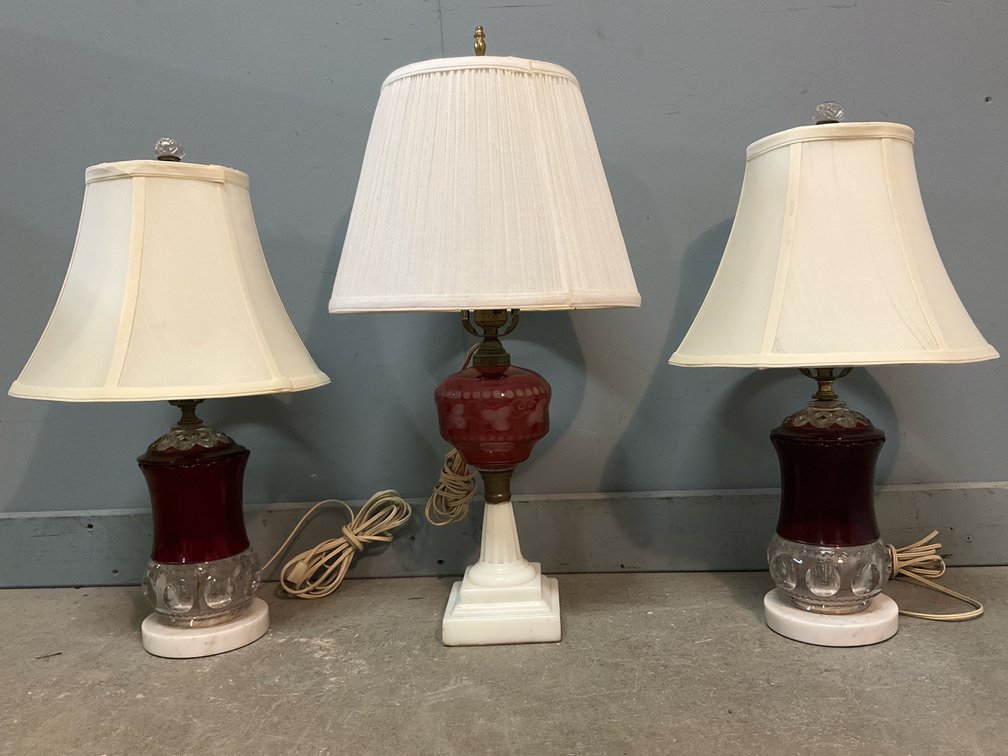Trio of Vintage Red Glass Lamps 