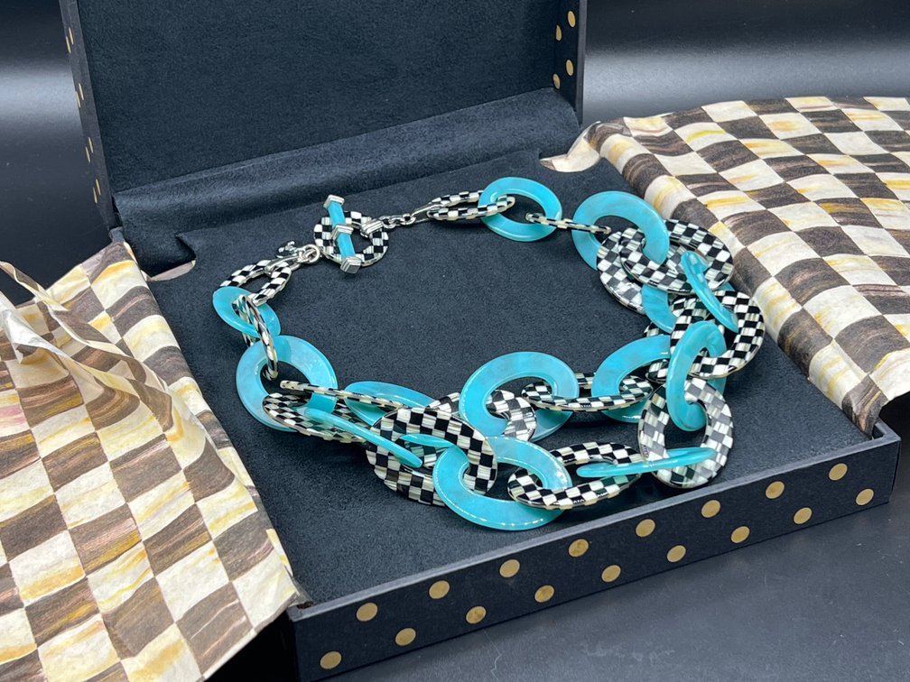 Mackenzie Childs Blue Chain Necklace 