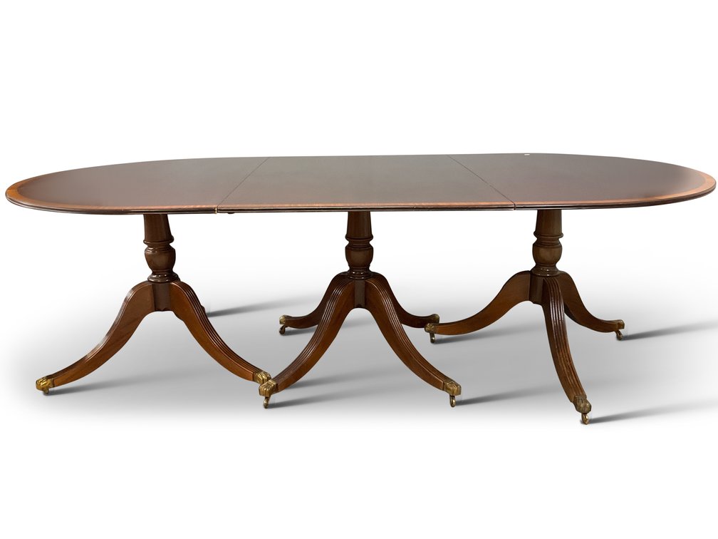 Regency-style Triple-Pedestal Banded Dining Table