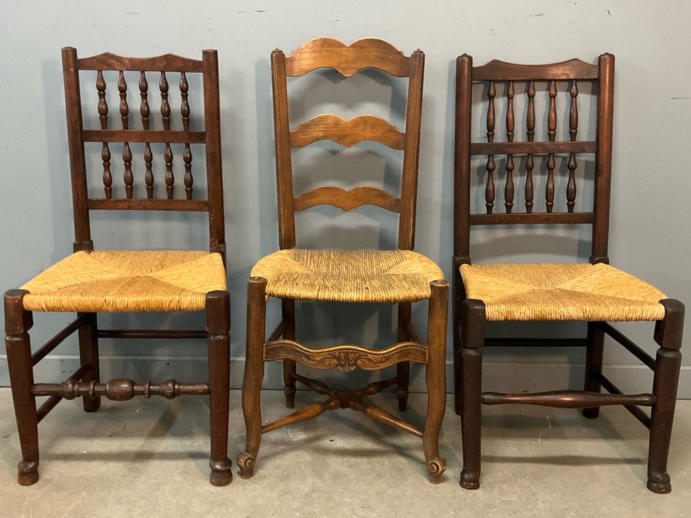 Trio of Rush Seat Chairs 