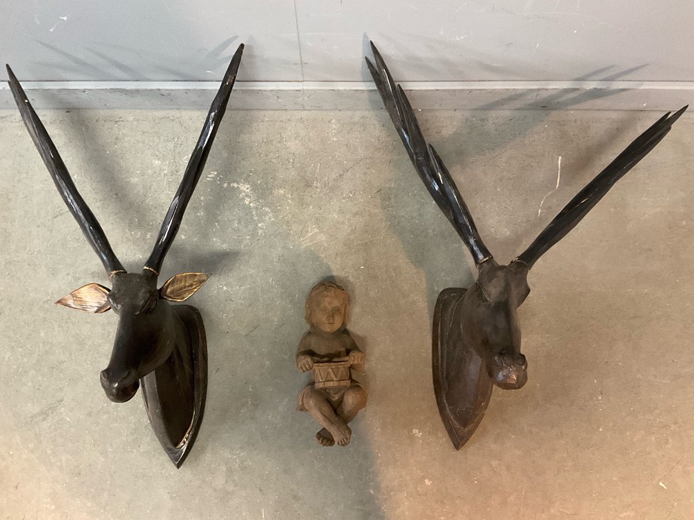 Pair of Carved Wooden Stag Heads 