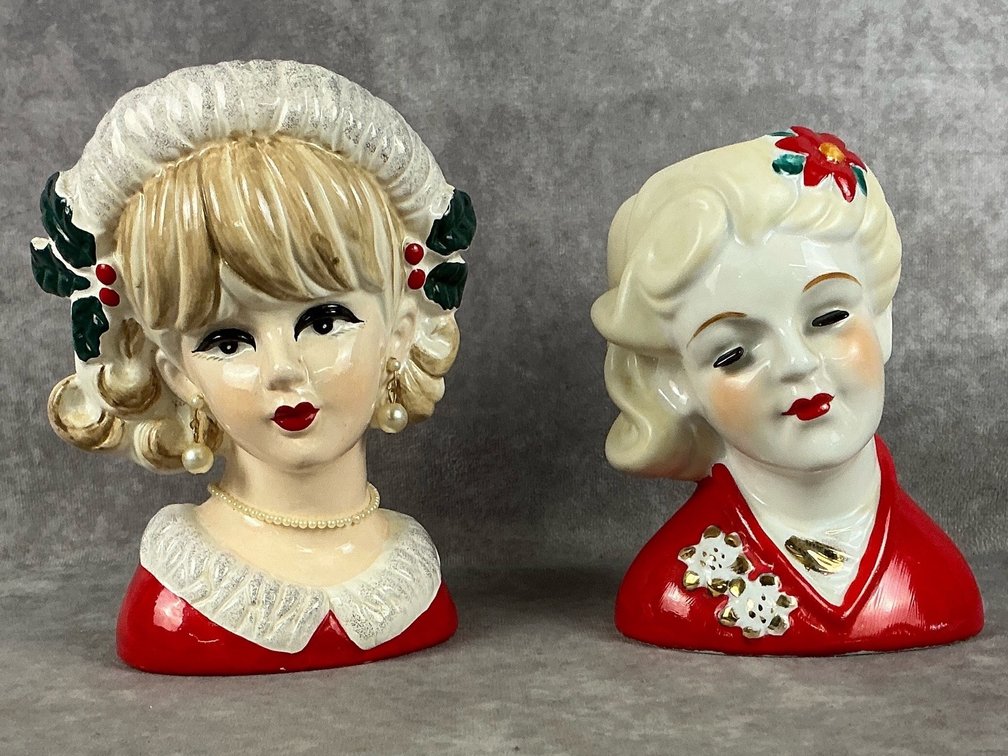 Christmas Lady Head Vases