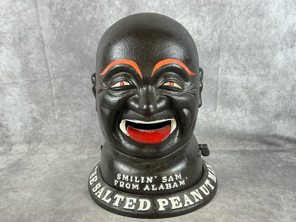 Cast Iron Smilin’ Sam From Alabam’ Peanut Dispenser