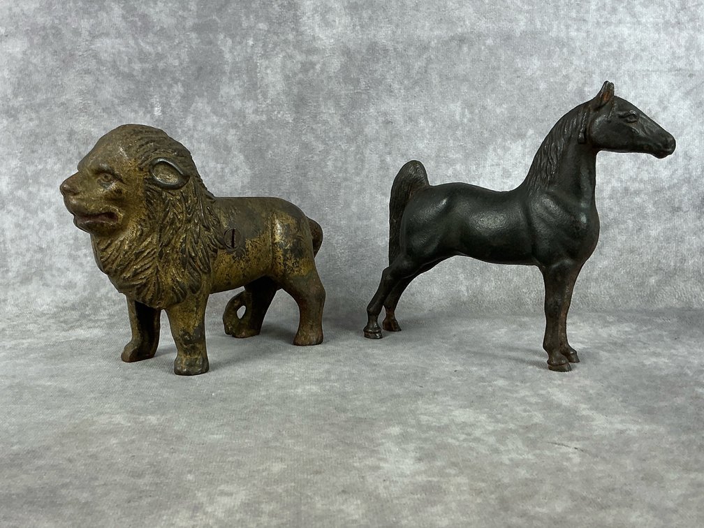 Cast Iron Lion & Horse Antique Banks