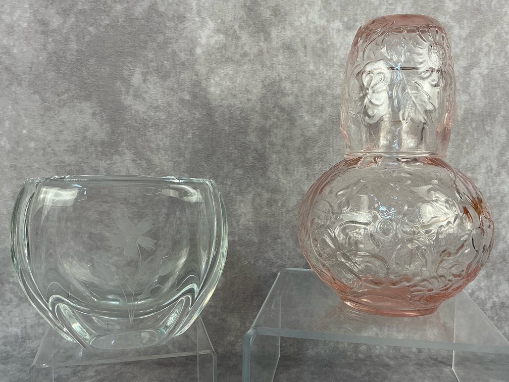 Depression Glass & Etched Vase