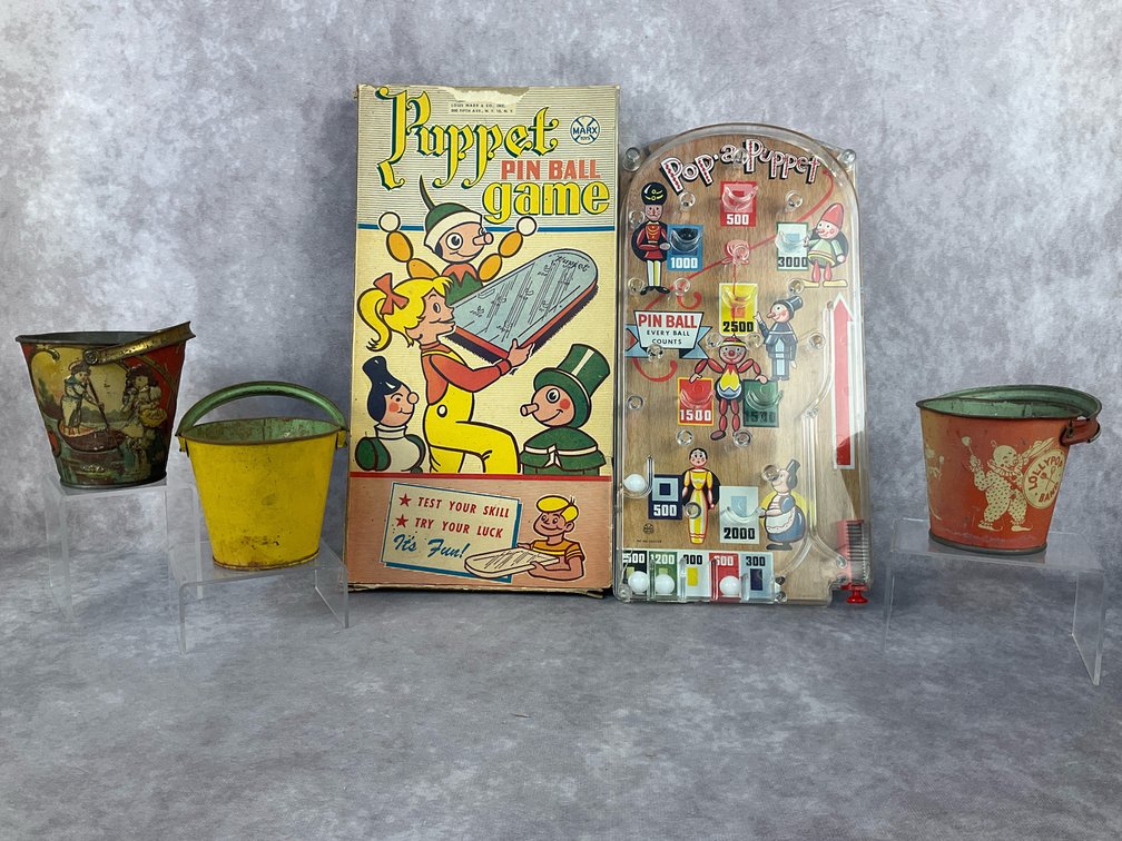 Pinball Game & Tin Sand Pails