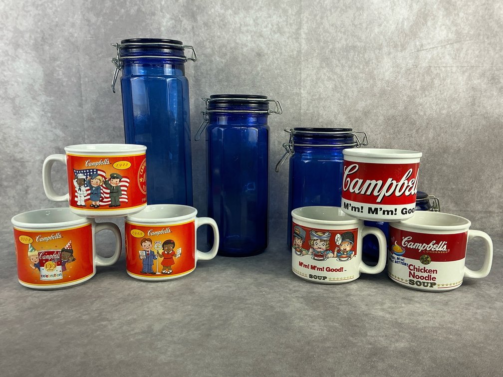 Campbells Mugs & Cobalt Canisters