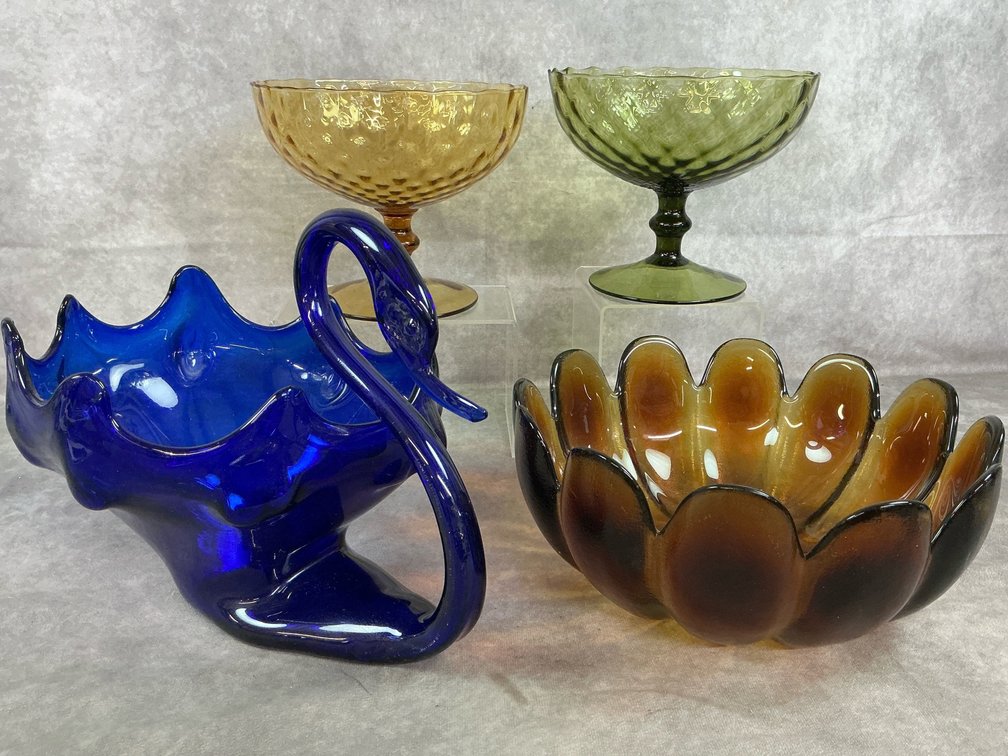 Vintage Glass Swan, Bowl, & Compotes