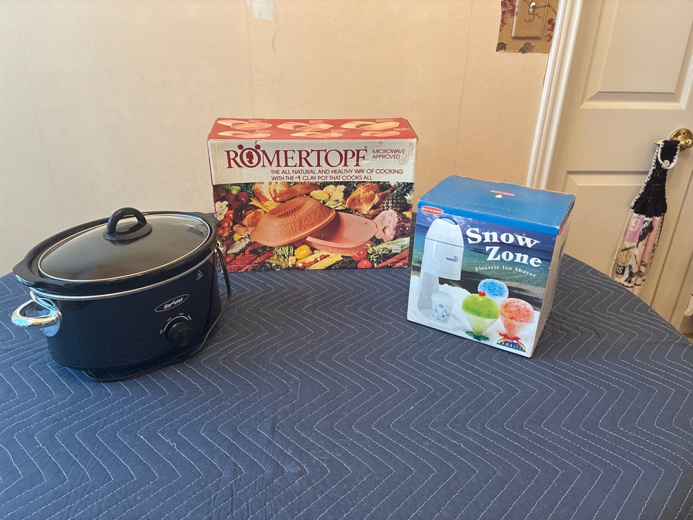 Crockpot, snow one maker, and clay pot