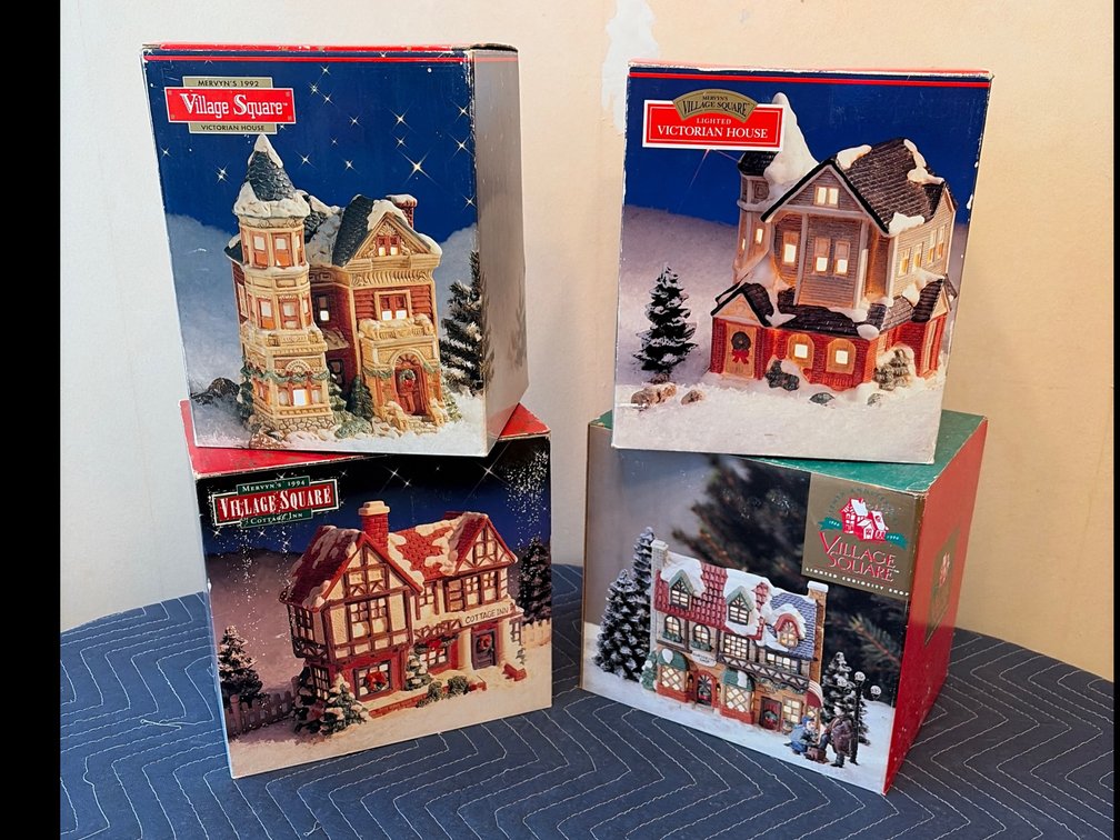 Lighted Christmas village houses