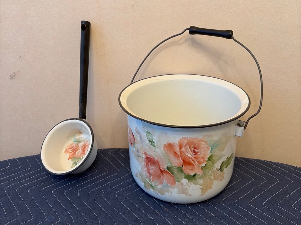 Pink rose pattern pail and dipper by Karyn