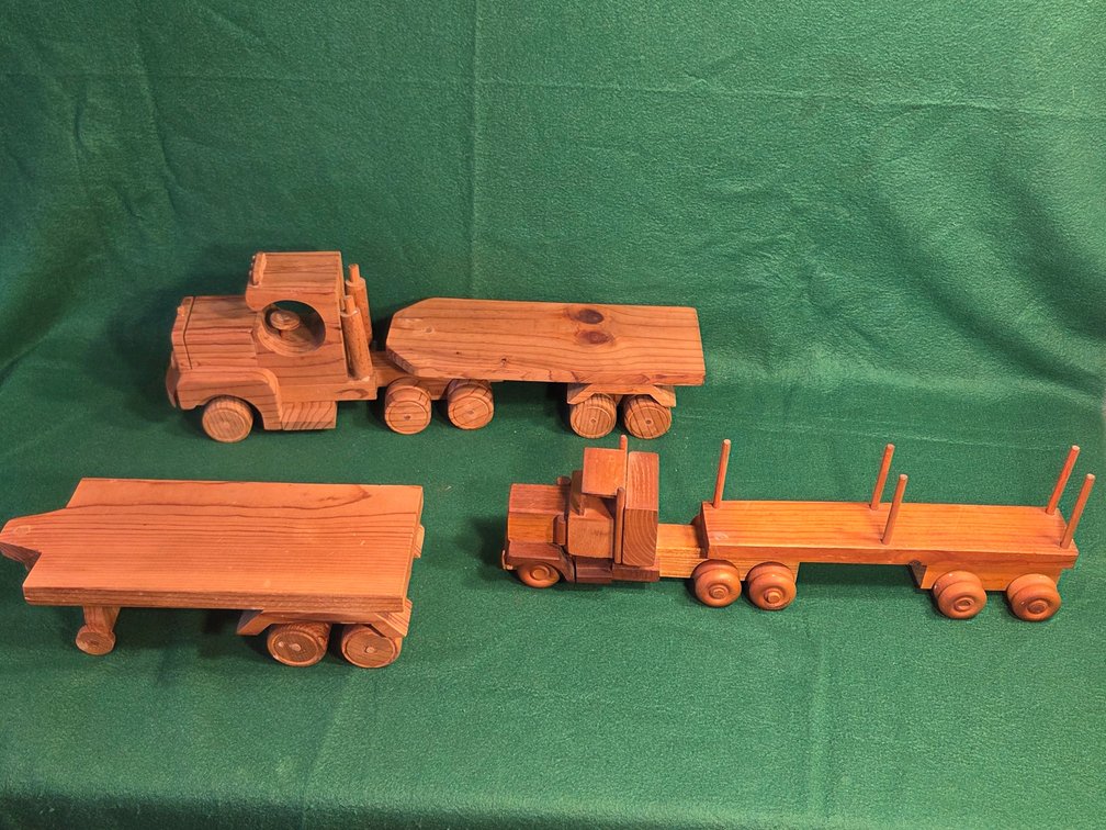 2 Wooden Semi Trucks with 3 Trailers