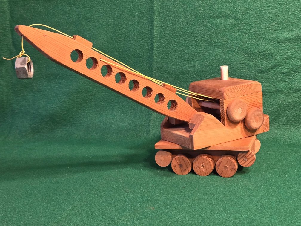 Handmade Mid Century Wood Toy Crane