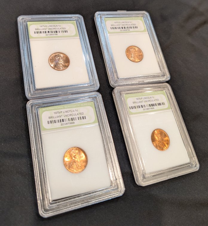4 Graded BU Lincoln Cents 1975-1979