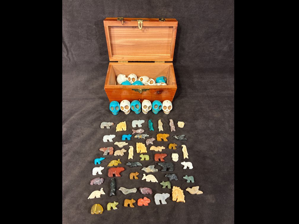 Wood box with skulls for jewelry and other