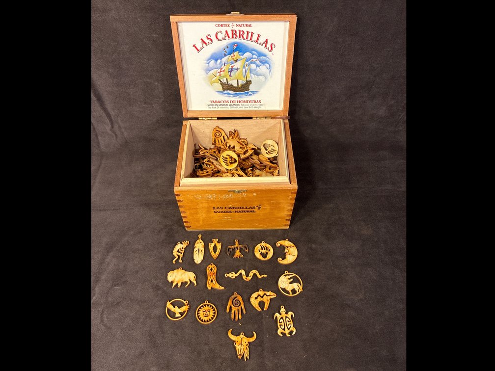 Wood box with wooden jewelry pieces