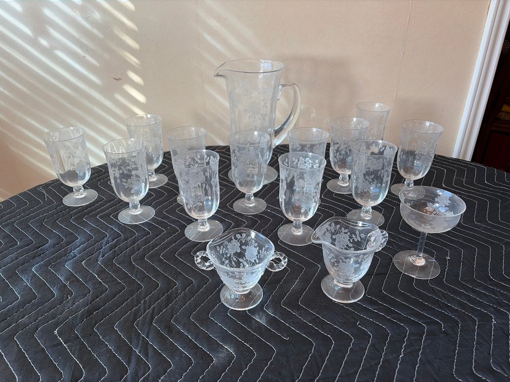 Fostoria Etched glass crystal set