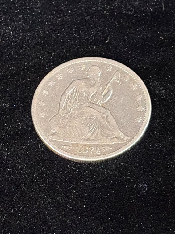 1871 seated liberty silver half dollar