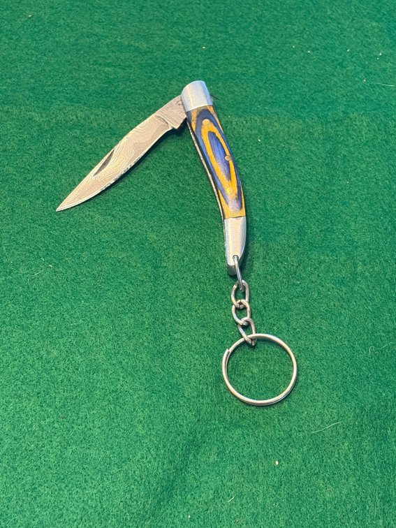 Folding Damascus keychain pocket knife