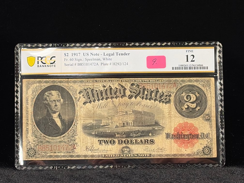 $2 1917 US note, legal tender F12