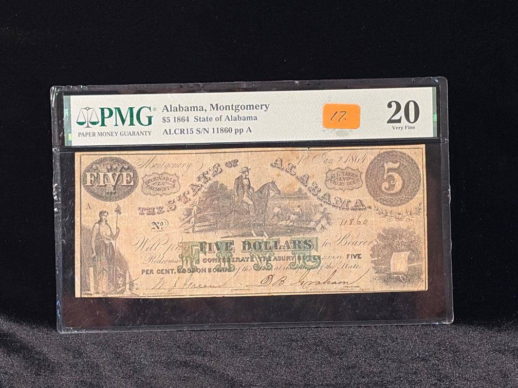 $5 1864 State of Alabama VF 20