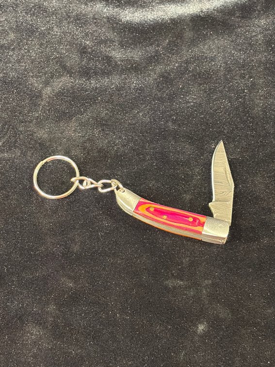 Handcrafted small Damascus blade folding knife with keychain