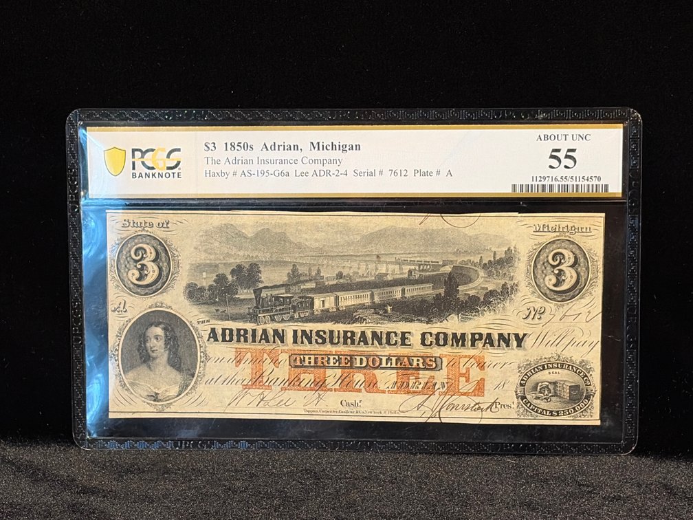 $3 1850s Adrienne Michigan about uncirculated 55