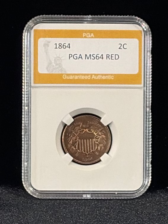 1864 2 cent MS 64 red