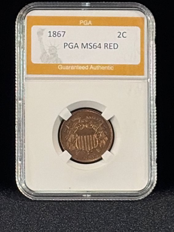 1867 2 cent MS 64 RED