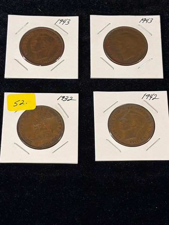 (4) Australian large pennies, 1932–43