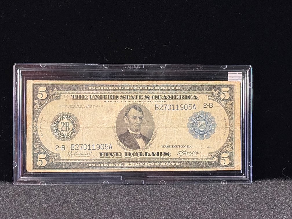 1914 large five dollar federal reserve note