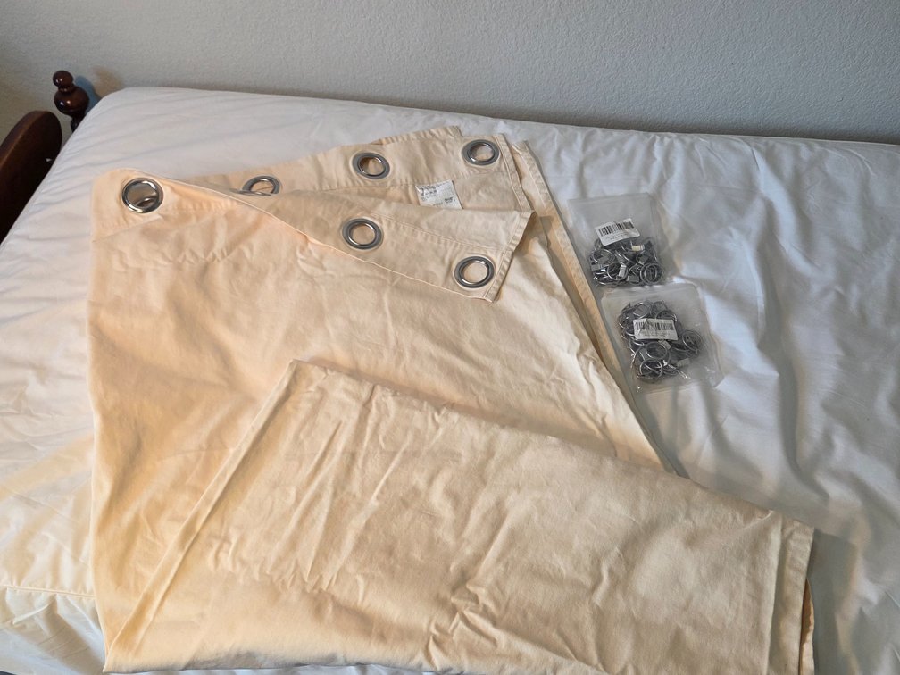 IKEA Ecru Colored 100% cotton Curtain panel with curtain clips