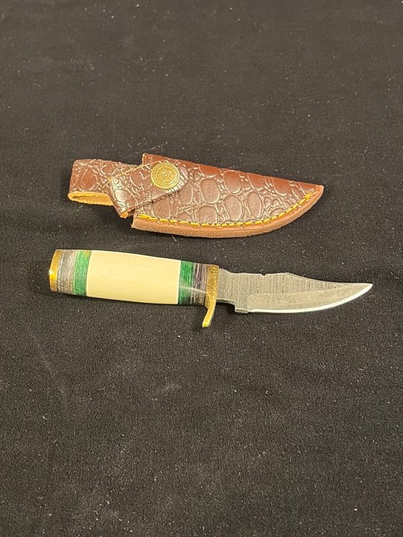 Damascus Blade knife with leather sheath
