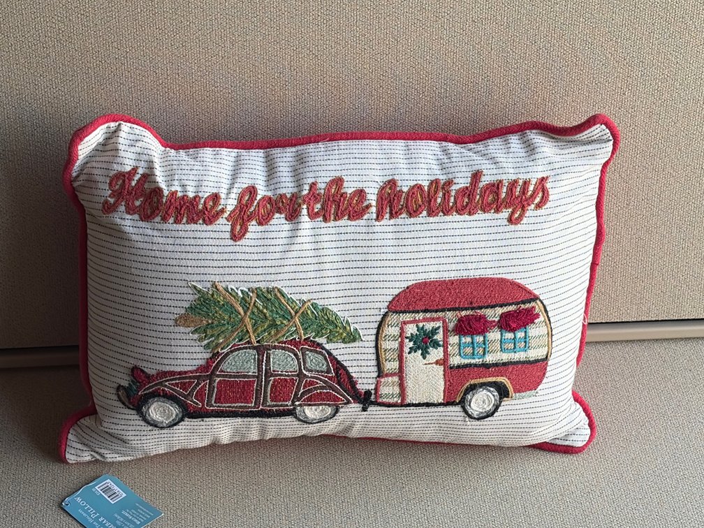 Holiday lumbar pillow VW w/camper Christmas tree