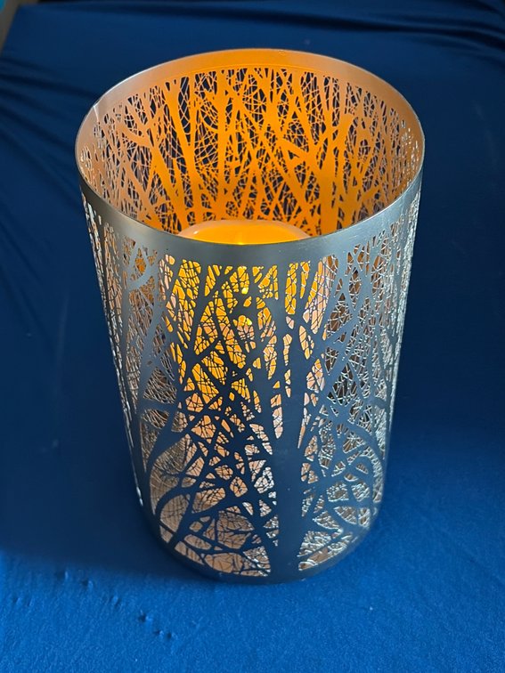 Tree silhouette table candle with battery operated imitation candle