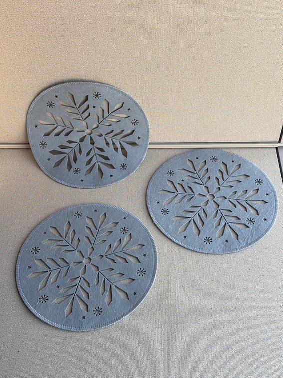 Grey felt snowflake decor (3) 13”