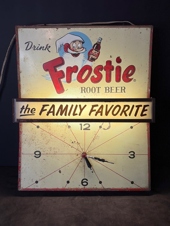 Frosty root beer, fluorescent clock vintage
