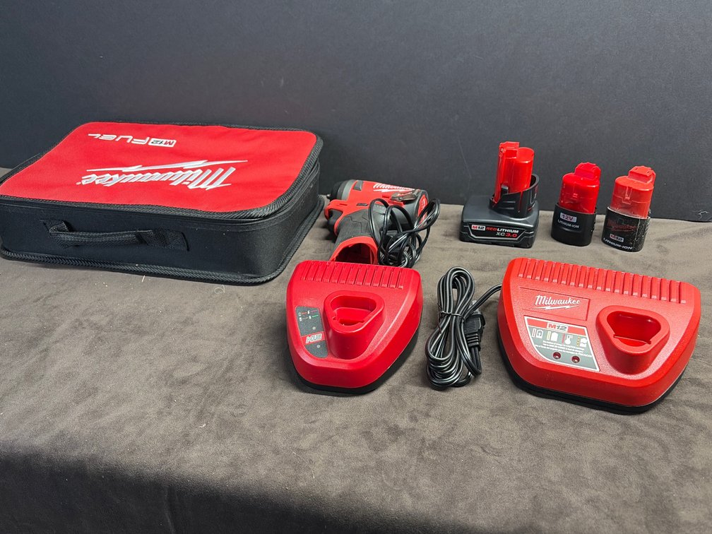 Milwaukee M2, red lithium, batteries, and charger