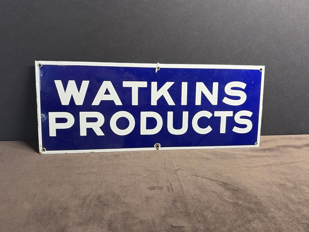 Antique heavy porcelain advertising sign for Watkins Products