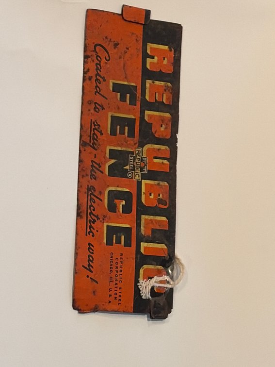 Authentic vintage 1950s Republic Fence double-sided metal dealer advertising sign