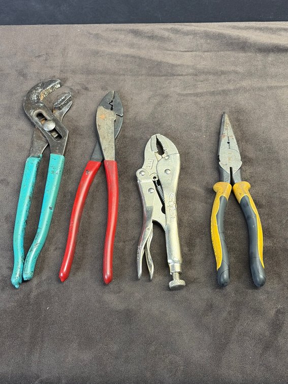 Channel locks, Vise grips, needle nose