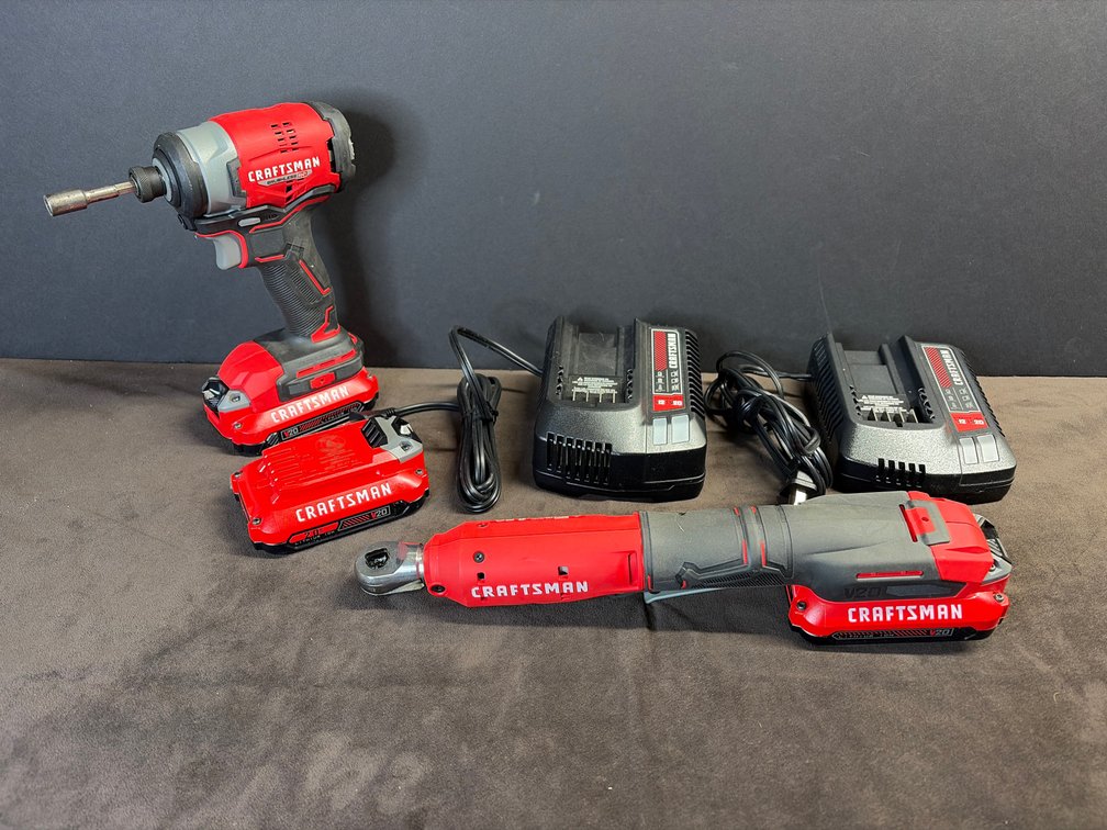 Craftsman 20 V impact driver and torque wrench with batteries and chargers