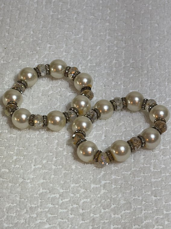 Pair of pearl and crystal bracelets