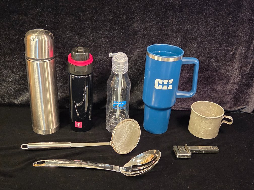 4 Pietable Cups, Kitchen Utensils, and Knife Sharpener
